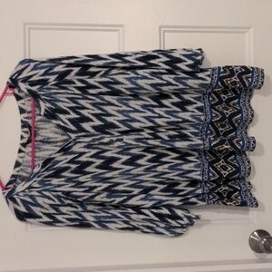 Lucky Brand Blue White Ikat Chevron Henley Blouse 2X